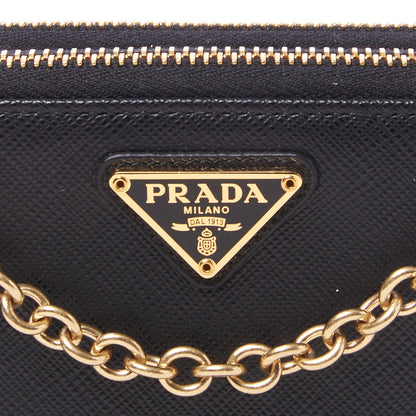 Prada Saffiano Lux Mini Double Zip Chain Crossbody Bag Black 6 of 10