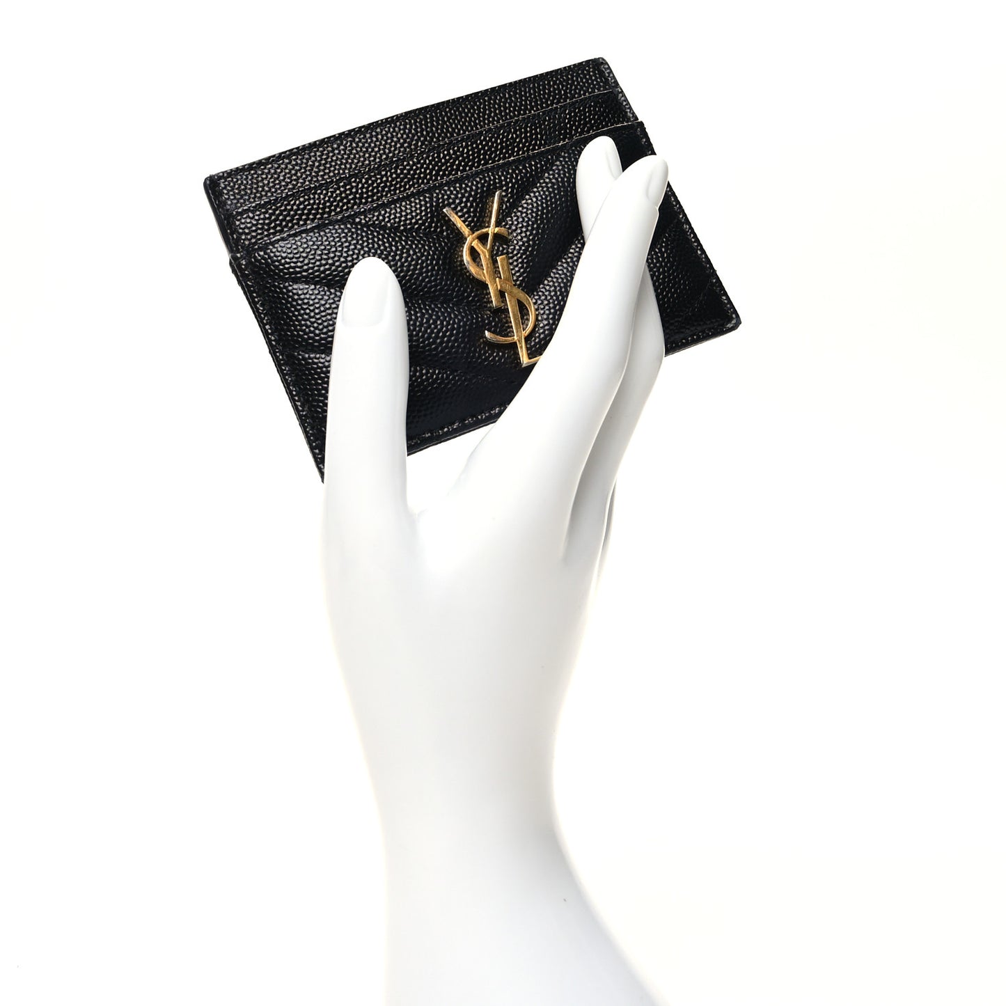 Grain De Poudre Matelasse Chevron Monogram Credit Card Case Black