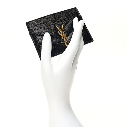 Saint Laurent Grain De Poudre Matelasse Chevron Monogram Credit Card Case Black 2 of 10