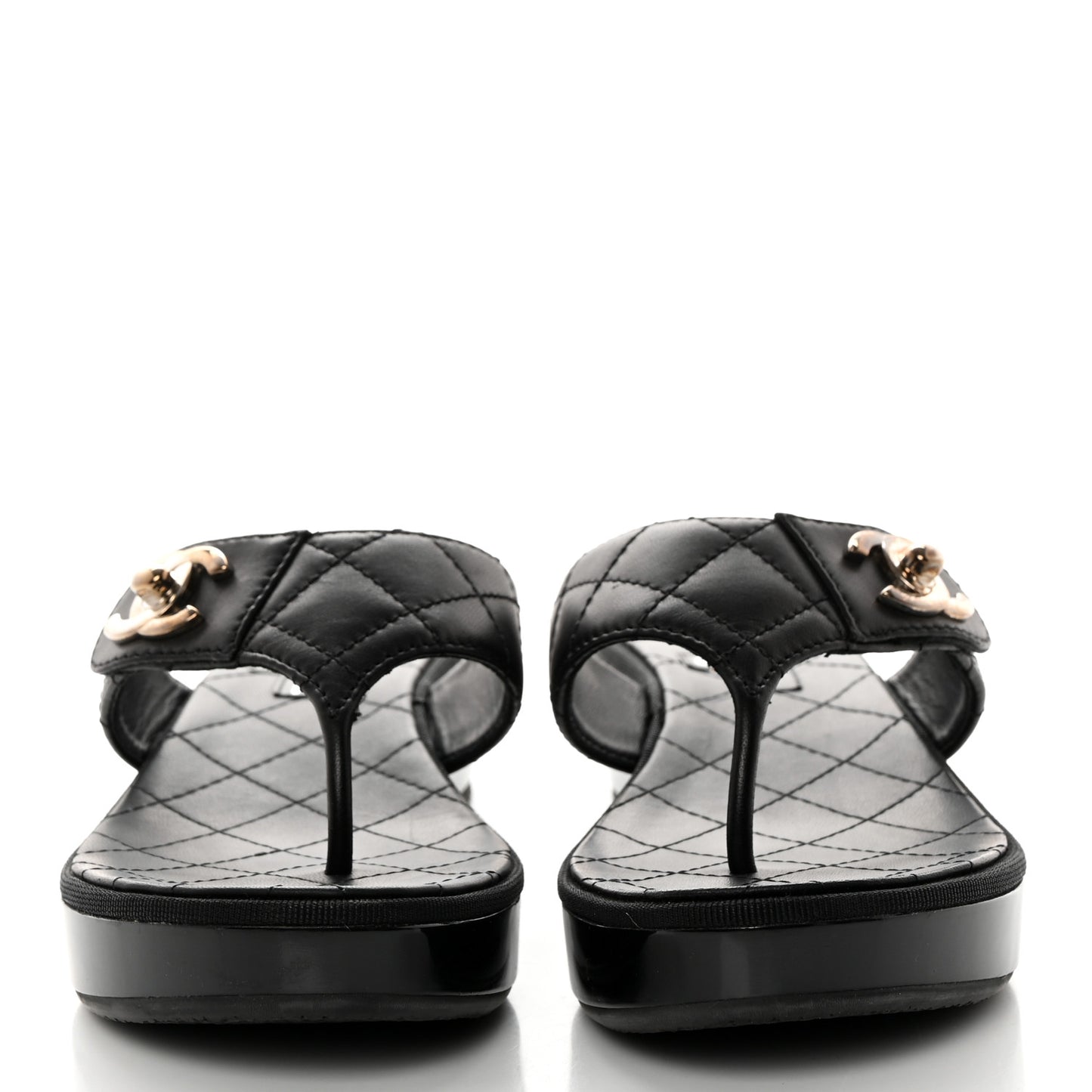 Lambskin Quilted CC Turnlock Thong Sandals 39.5 Black