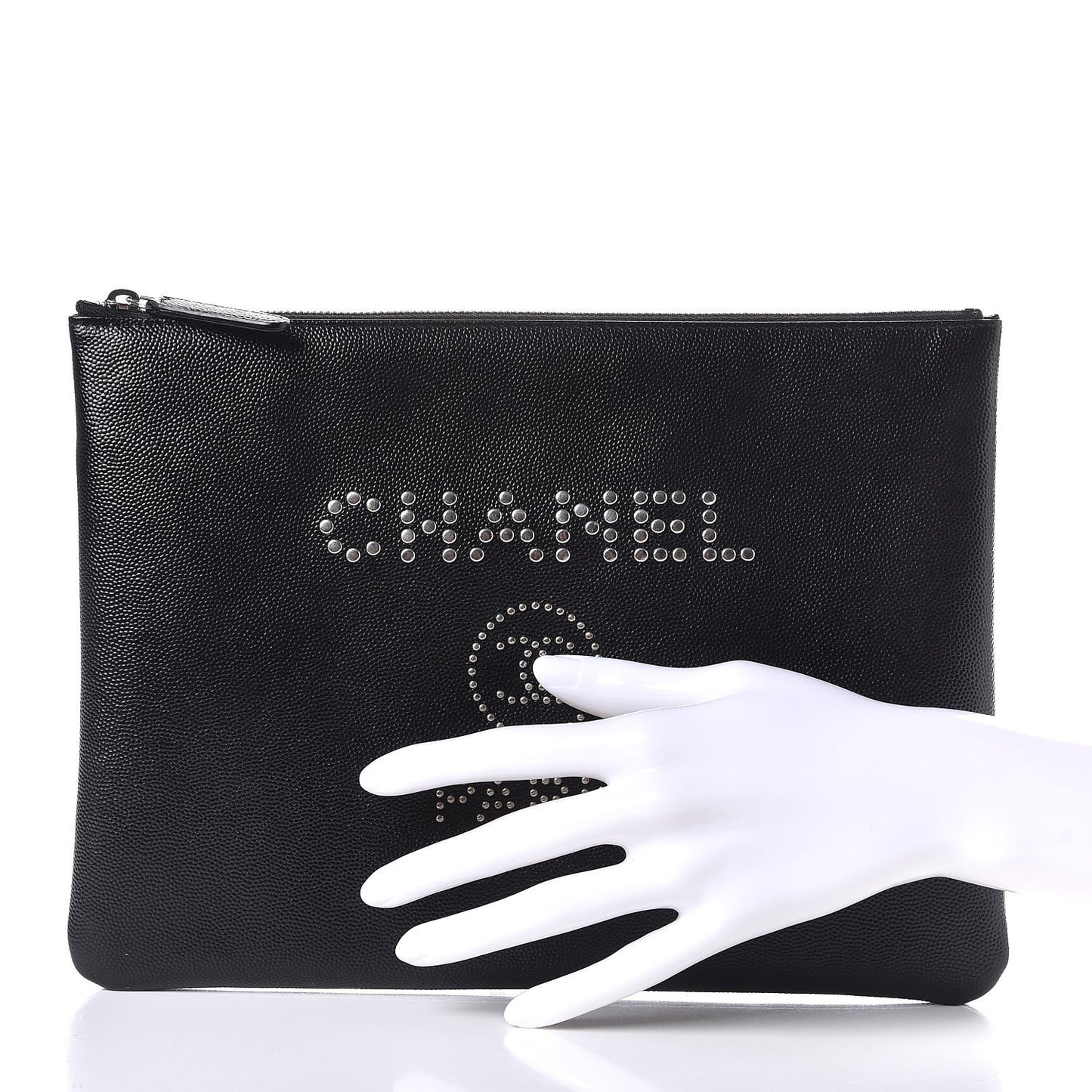 Caviar Studded Medium Deauville Pouch Black