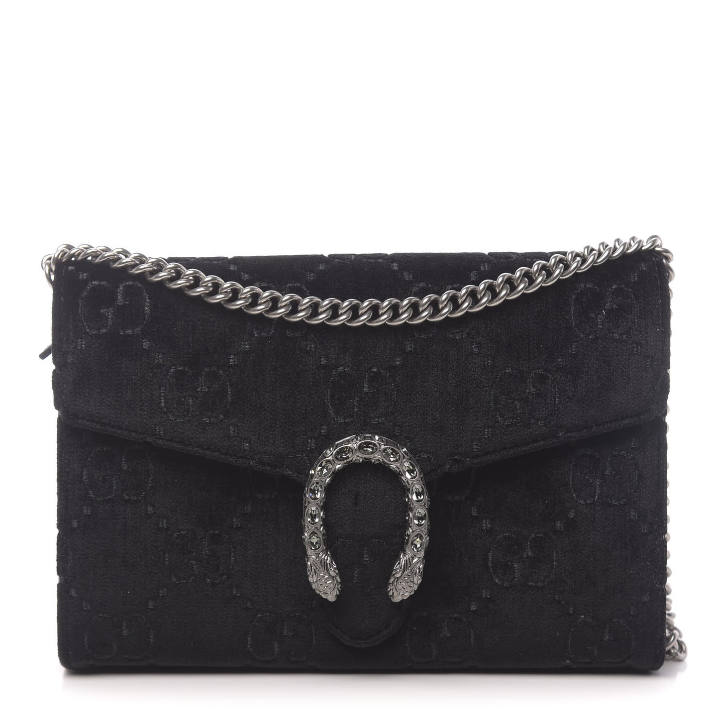 Velvet GG Monogram Mini Dionysus Chain Wallet Black