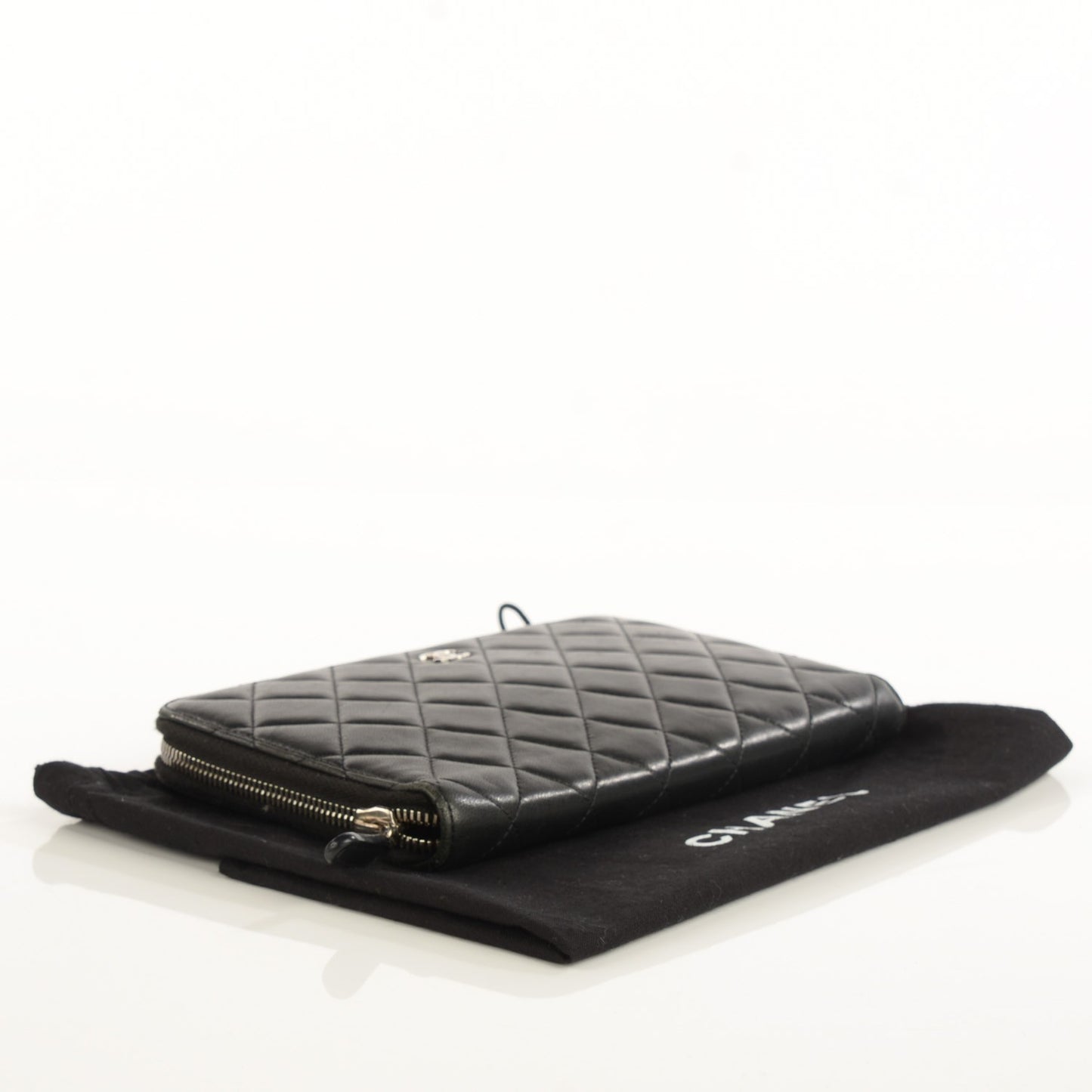 Lambskin Quilted Large Zipped Wallet Black