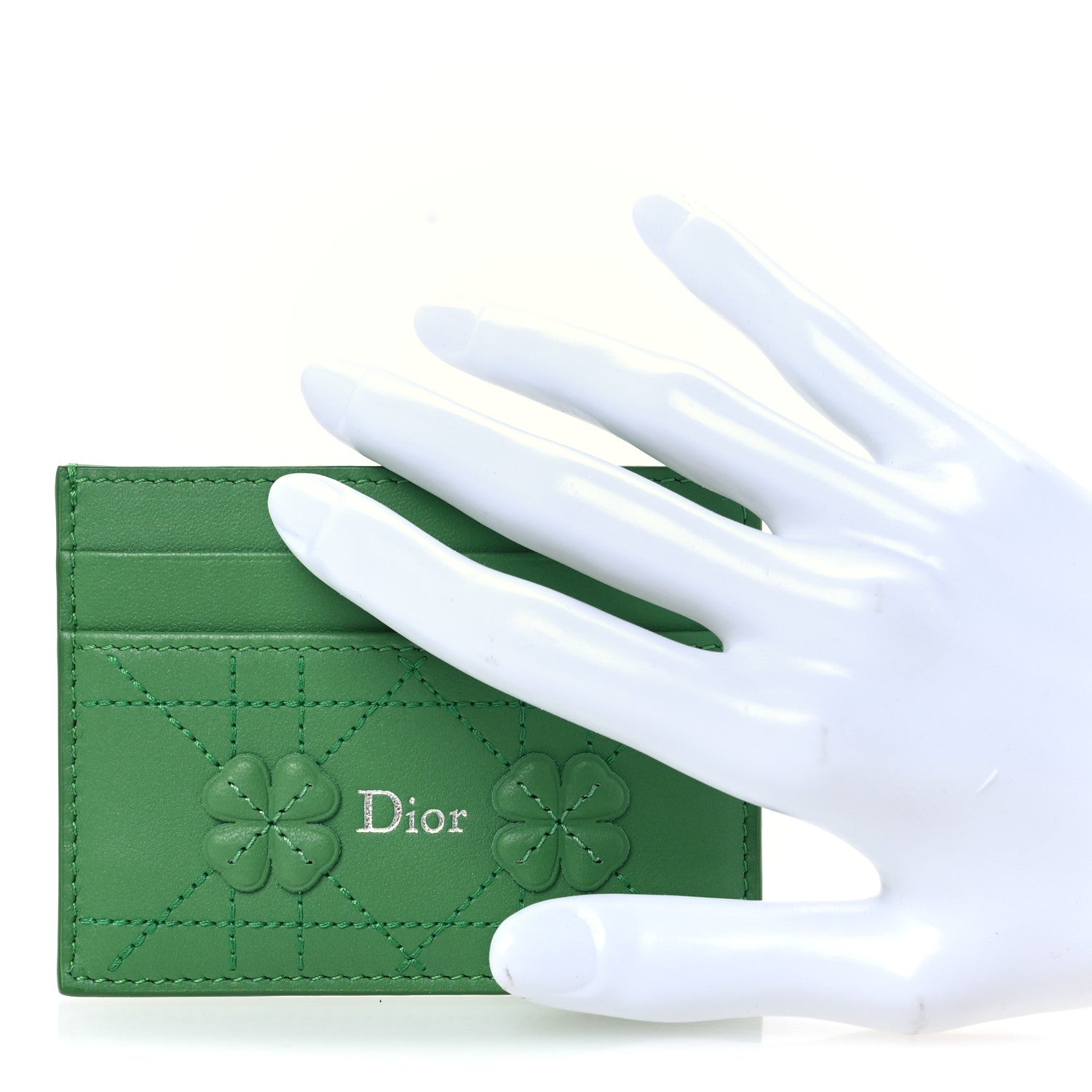 Christian Dior Lambskin Cannage Clover Embroidered Jardin Freesia Card Holder Green 2 of 8