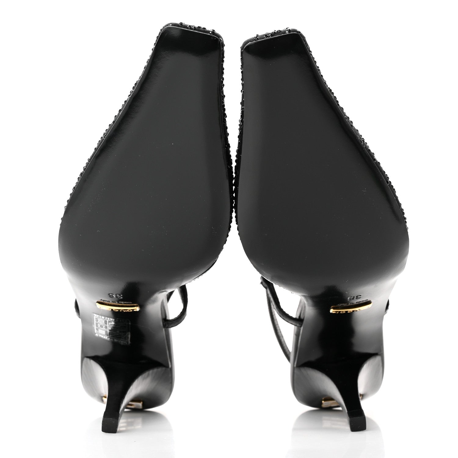 Gucci Moire Fabric Malaga Kid Crystal GG Monogram Square G 75mm Slingback Pumps 36 Black 6 of 10