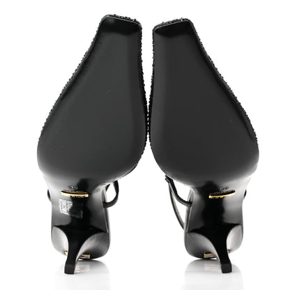 Gucci Moire Fabric Malaga Kid Crystal GG Monogram Square G 75mm Slingback Pumps 36 Black 6 of 10