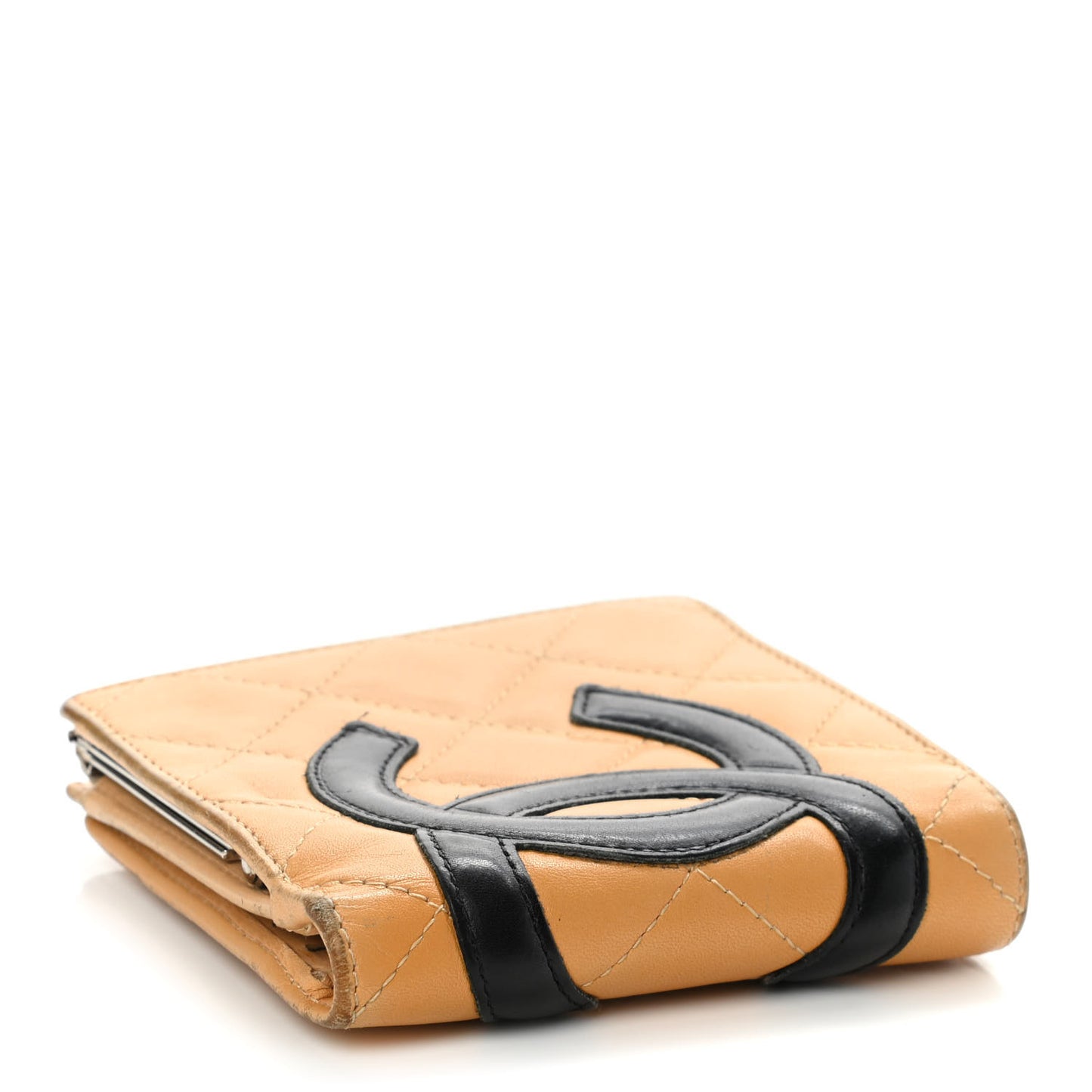 Calfskin Quilted Cambon Bi-Fold Wallet Beige Black