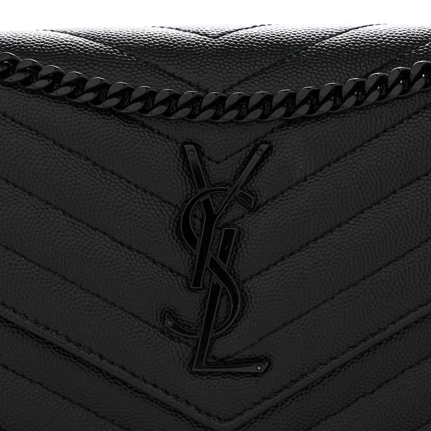 Grain De Poudre Matelasse Chevron Monogram Monochrome Chain Wallet Black