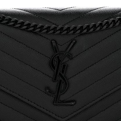 Saint Laurent Grain De Poudre Matelasse Chevron Monogram Monochrome Chain Wallet Black 11 of 12