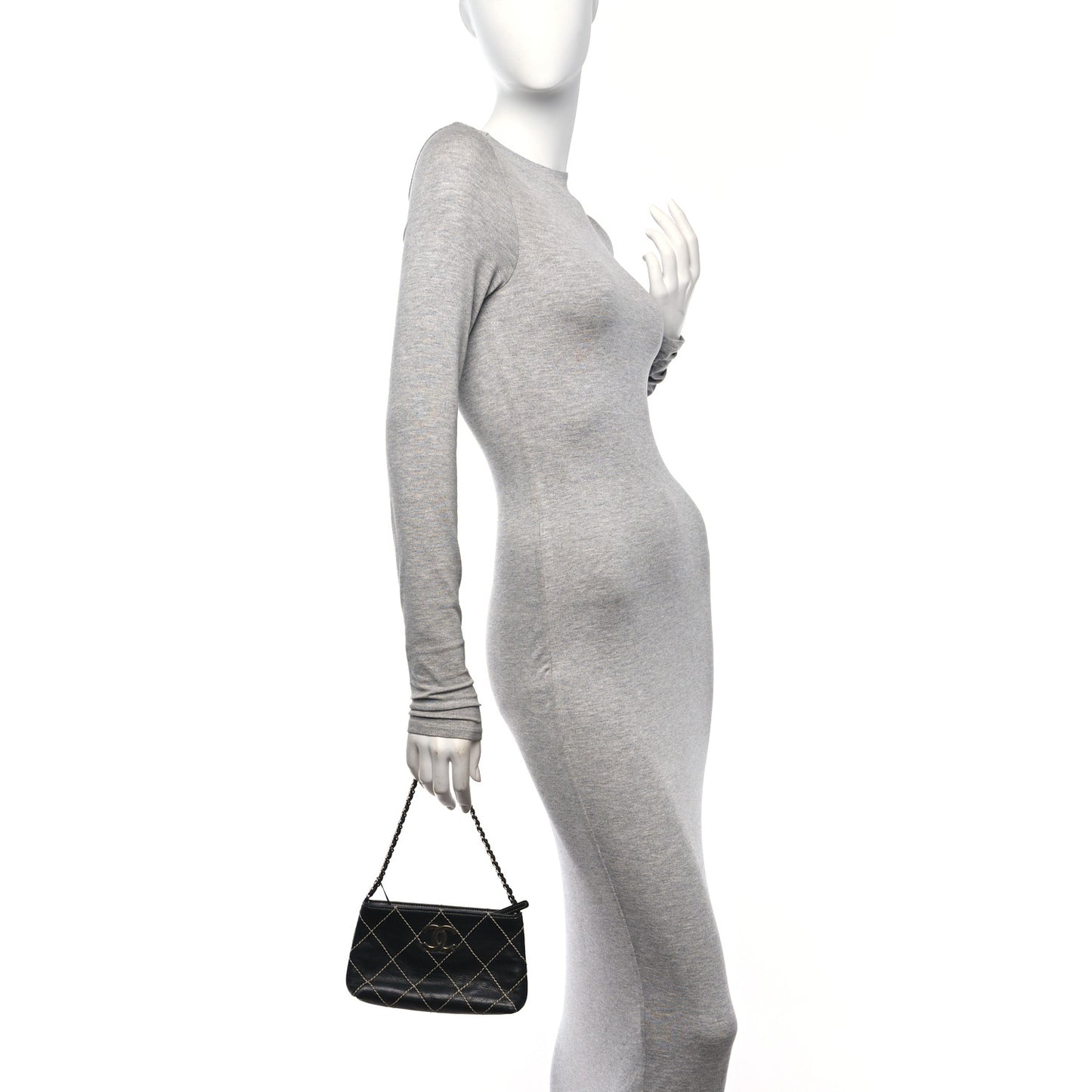 Lambskin Surpique Stitch Pochette Black