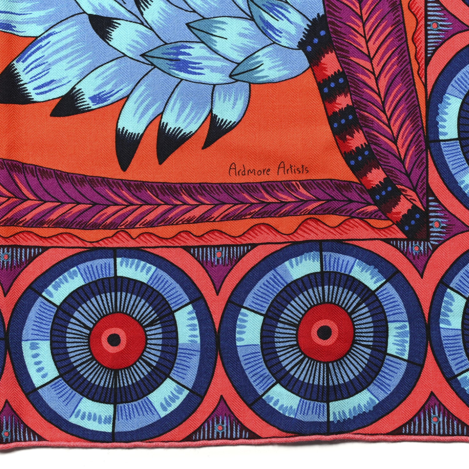 Hermes Cashmere Silk The Savana Dance Shawl 140 Vermillion Cobalt Violet 3 of 6