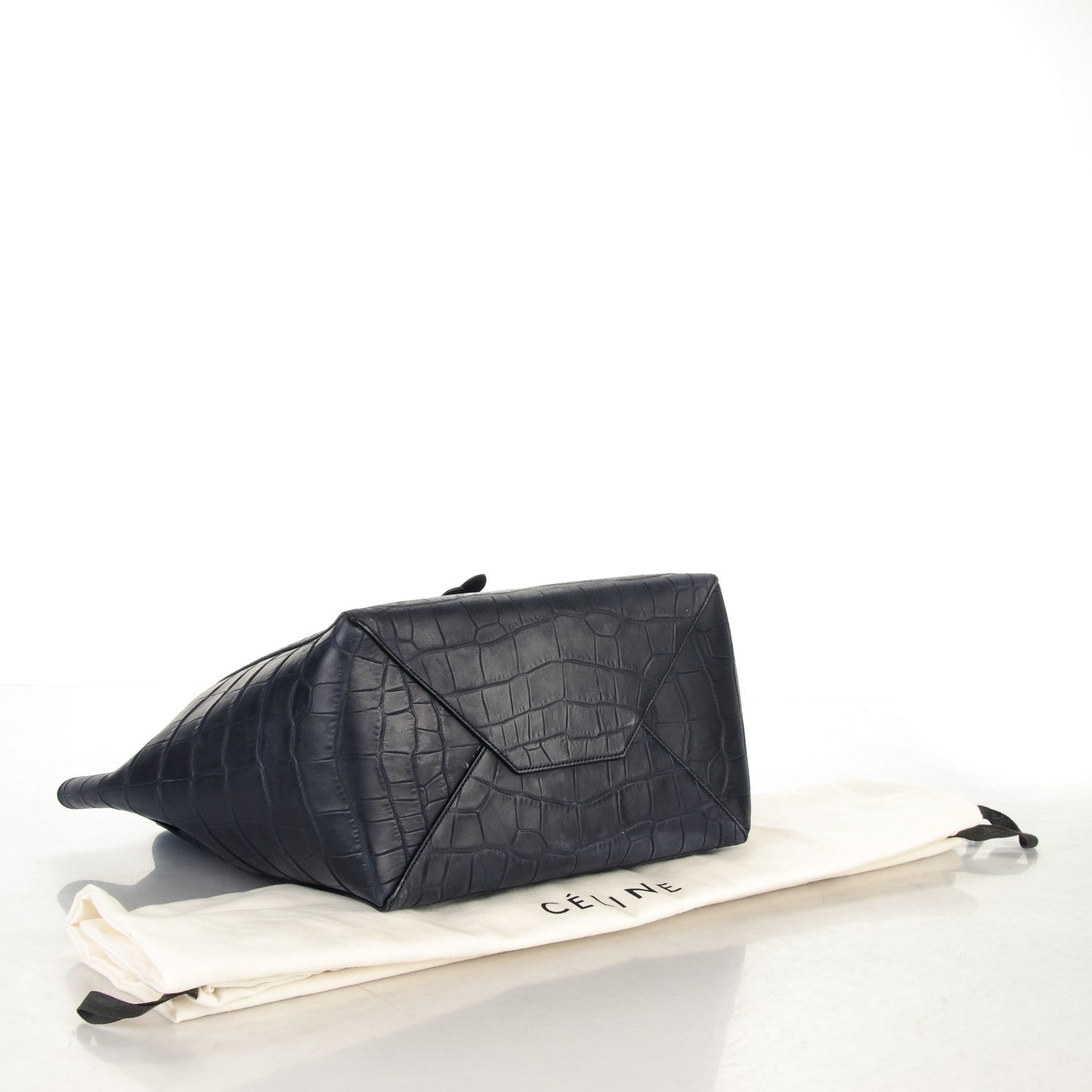 Celine Crocodile Embossed Nubuck Small Belt Cabas Phantom Navy Blue 4 of 8