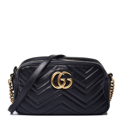Gucci Calfskin Matelasse Small GG Marmont Chain Shoulder Bag Black 1 of 9