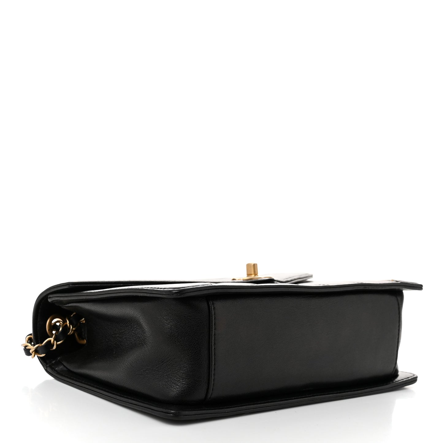 Lambskin Reversed Chevron Quilted Flap Black