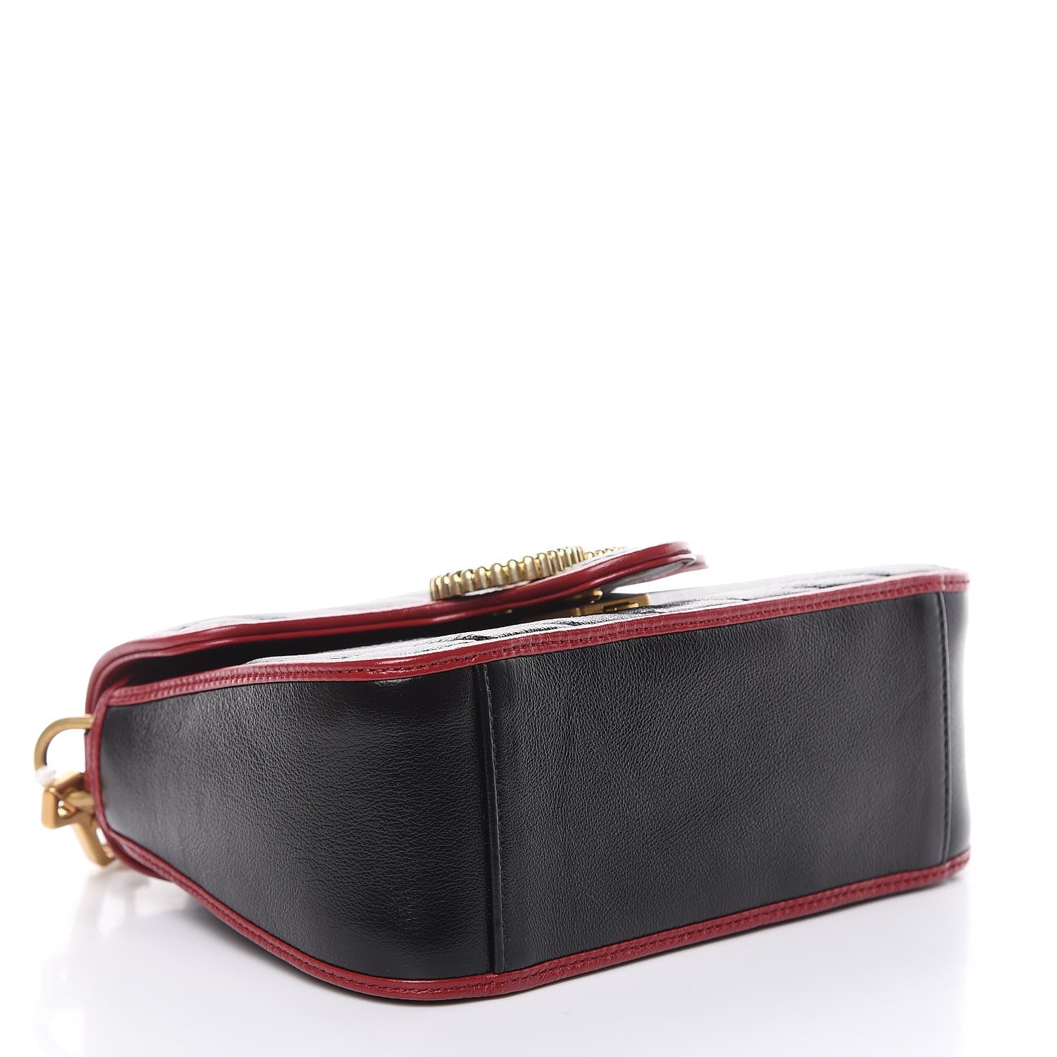 Gucci Vintage Effect Calfskin Matelasse Diagonal Mini Torchon GG Marmont Top Handle Shoulder Bag Black Romantic Cherry 4 of 9