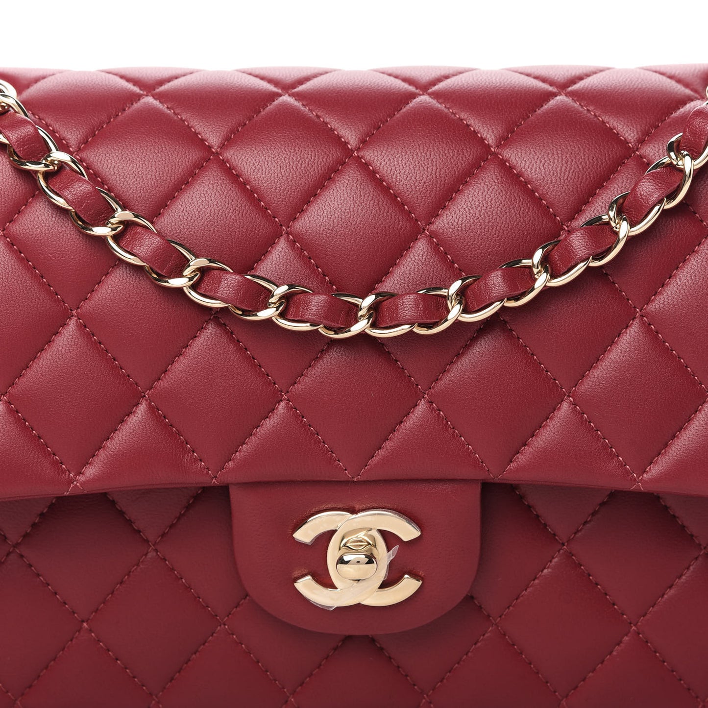 Lambskin Quilted Medium Double Flap Burgundy