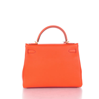 Hermes Taurillon Clemence Kelly Retourne 32 Orange Poppy 4 of 28