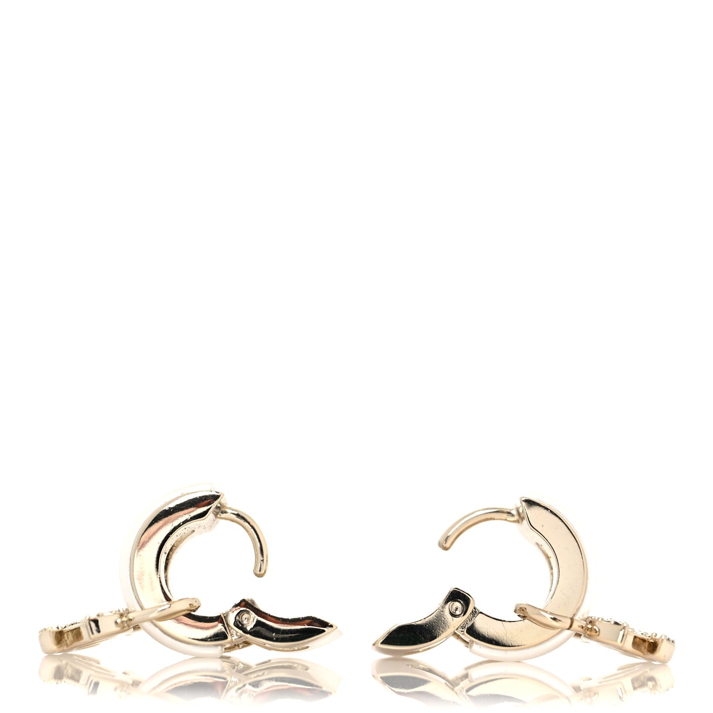 Crystal CC Hoop Drop Earrings Gold Pearly White