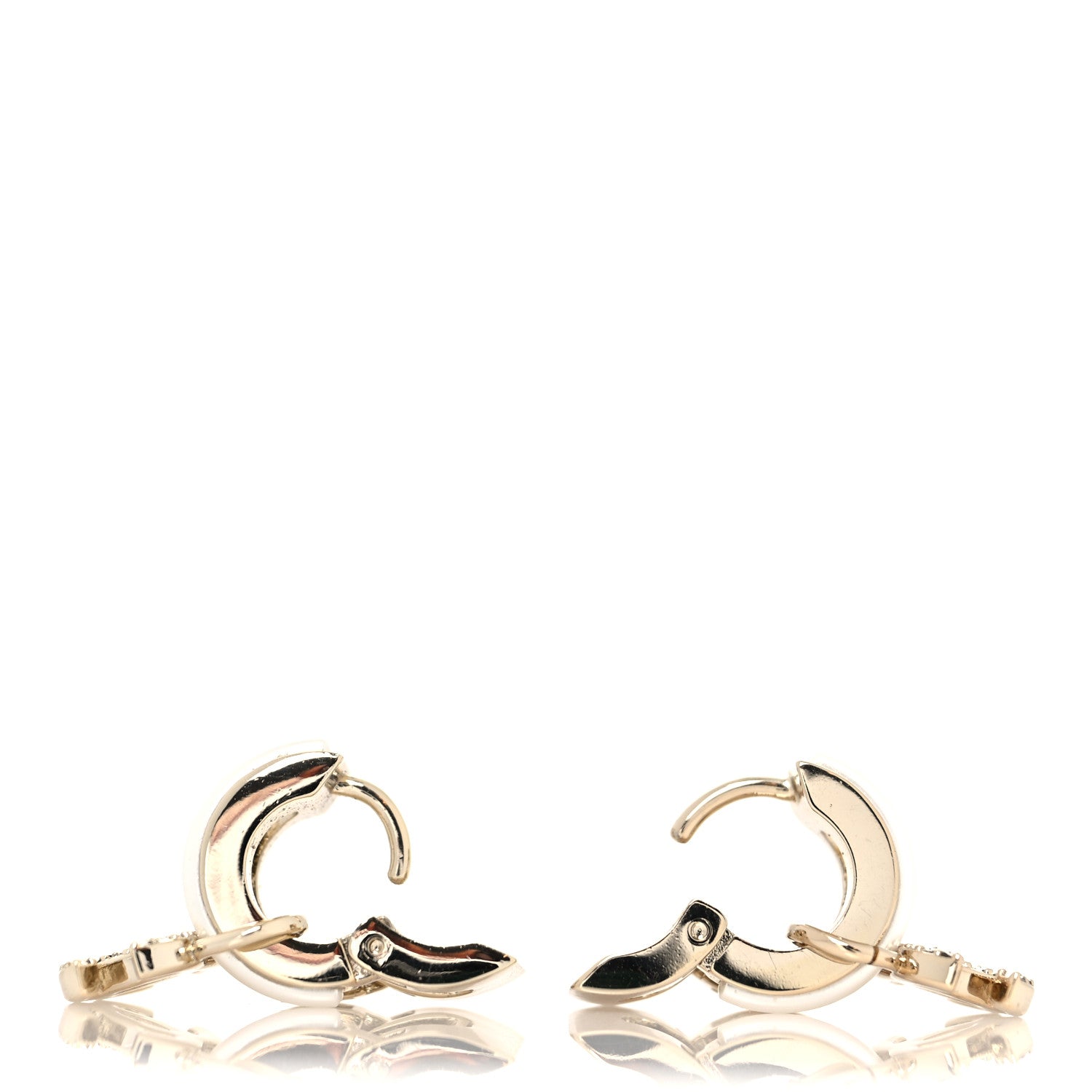 Chanel Crystal CC Hoop Drop Earrings Gold Pearly White 3 of 3