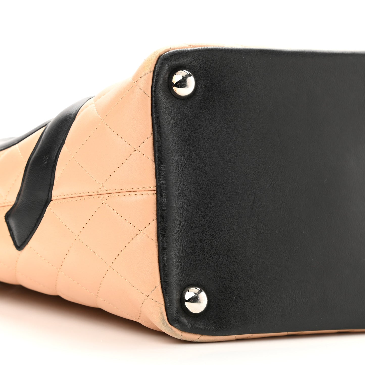Calfskin Quilted Large Cambon Tote Beige Black