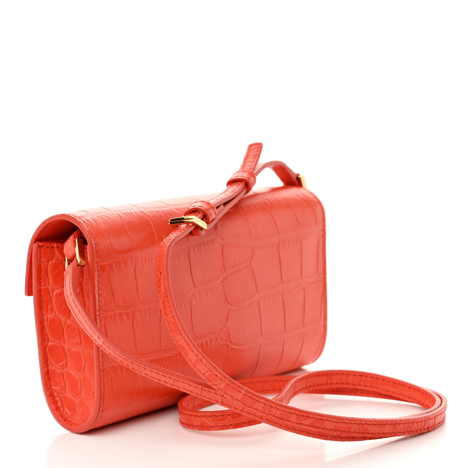 Versace Calfskin Crocodile Embossed Medusa '95 Shoulder Bag Orange 3 of 9