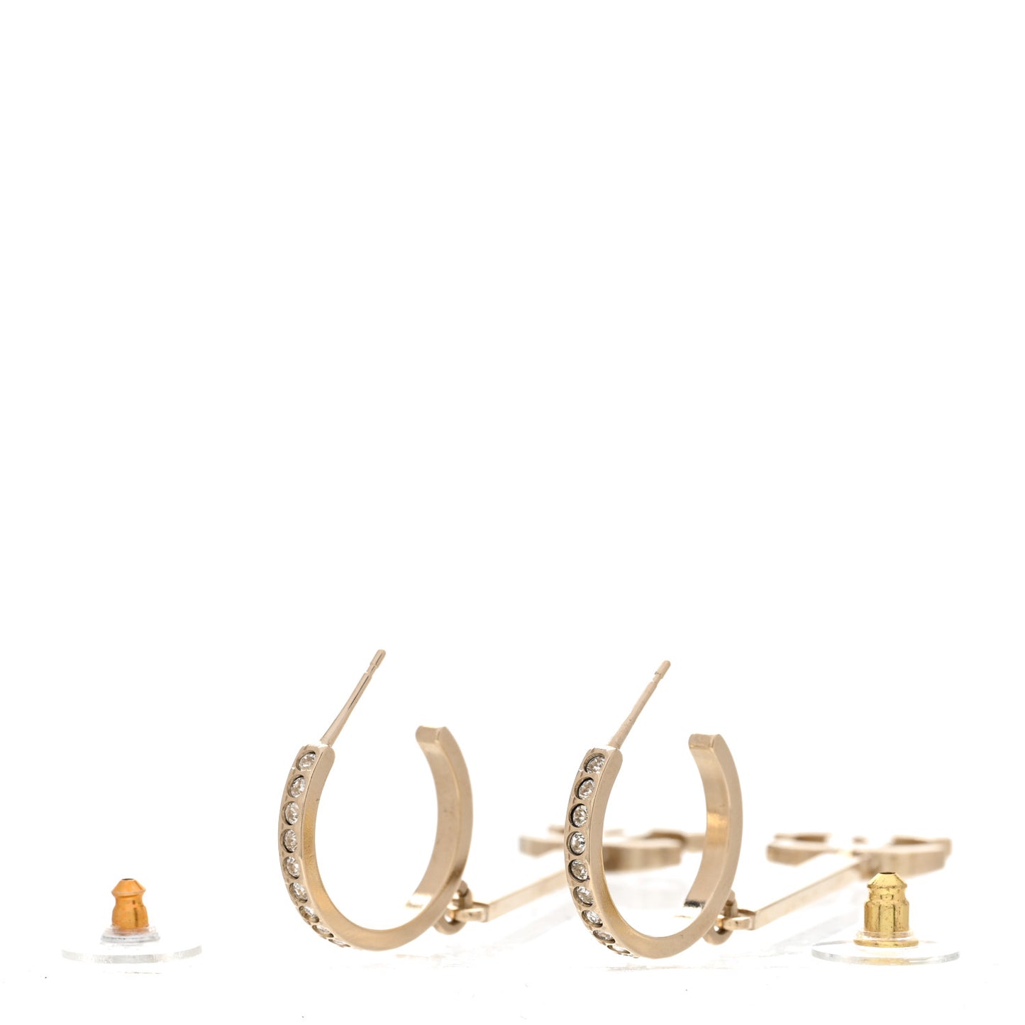 Crystal Lock Symbols Logo CC Hoop Drop Earrings Gold