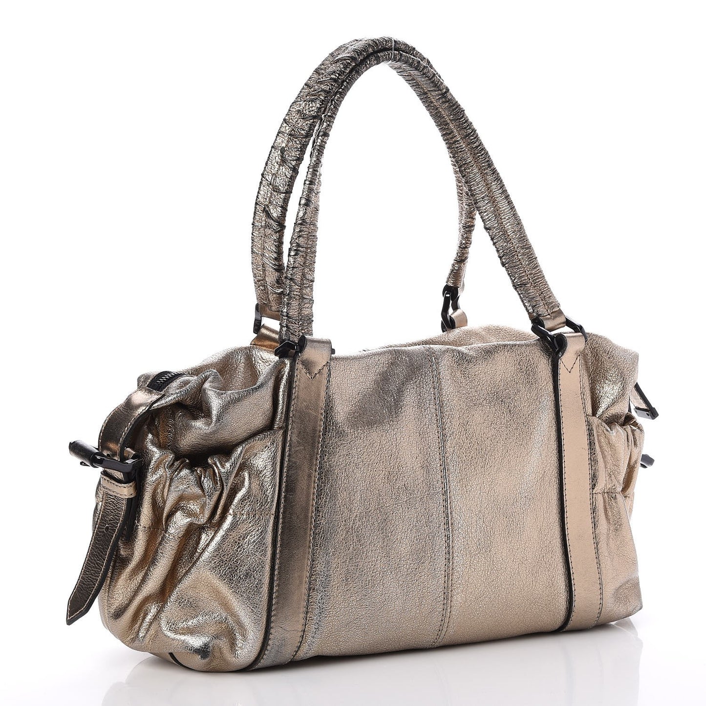 Metallic Grained Calfskin Small Curzon Satchel Gold