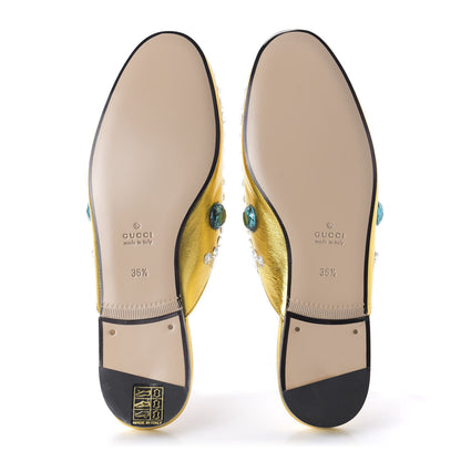 Gucci Metallic Nappa Crystal Womens Princetown Slippers 36.5 Gold 5 of 9