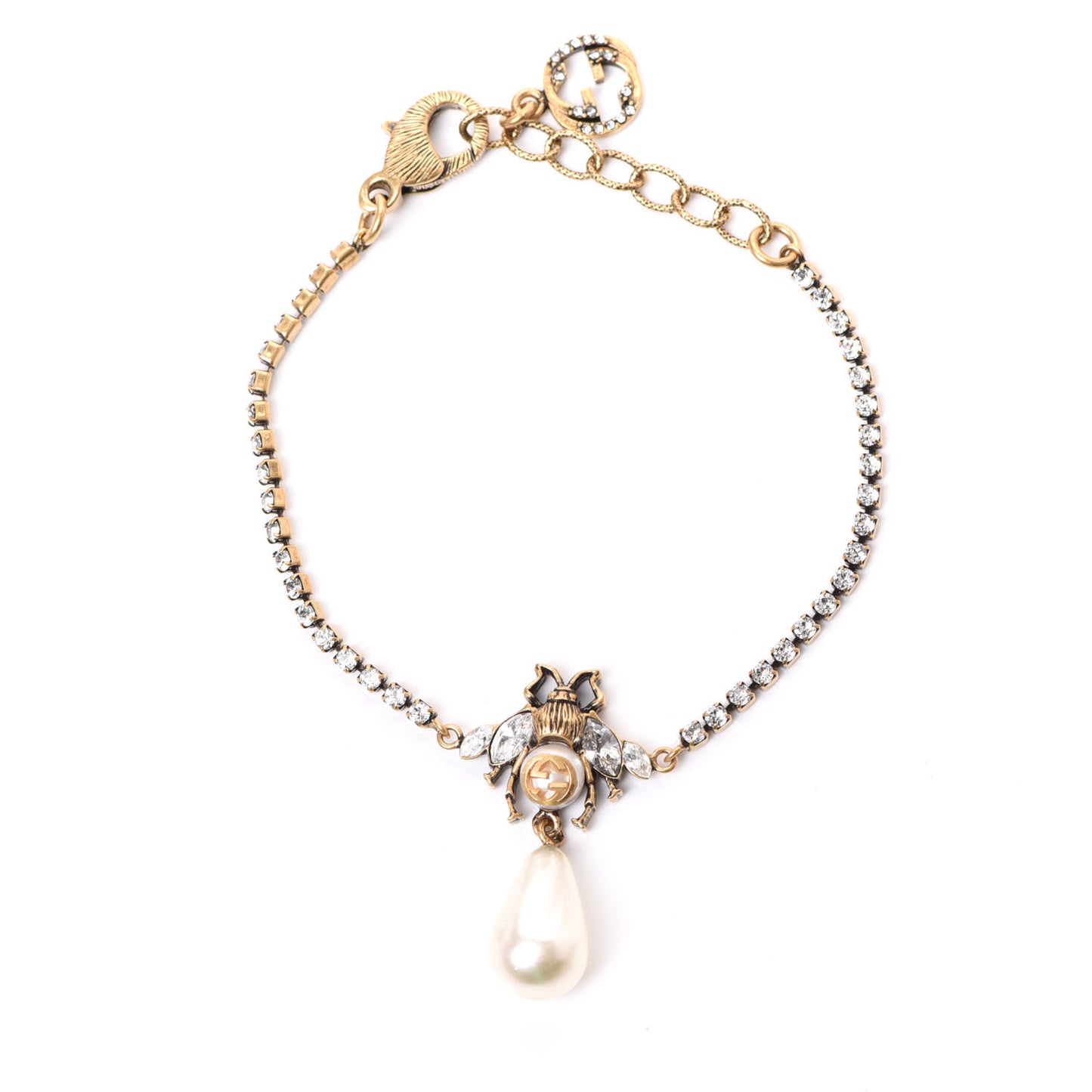 Crystal Pearl Bee Bracelet Aged Gold