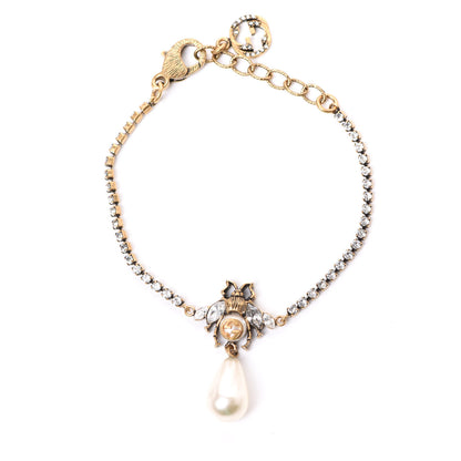 Gucci Crystal Pearl Bee Bracelet Aged Gold 1 of 5