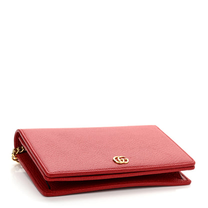 Gucci Dollar Calfskin Mini GG Marmont Chain Wallet Hibiscus Red 4 of 9