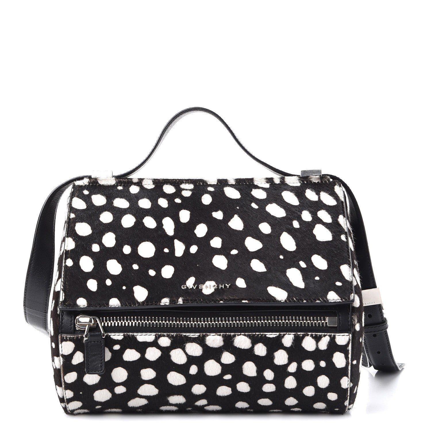 Givenchy Calf Hair Polka Dot Print Medium Pandora Box Crossbody Bag Black White. 1 of 7