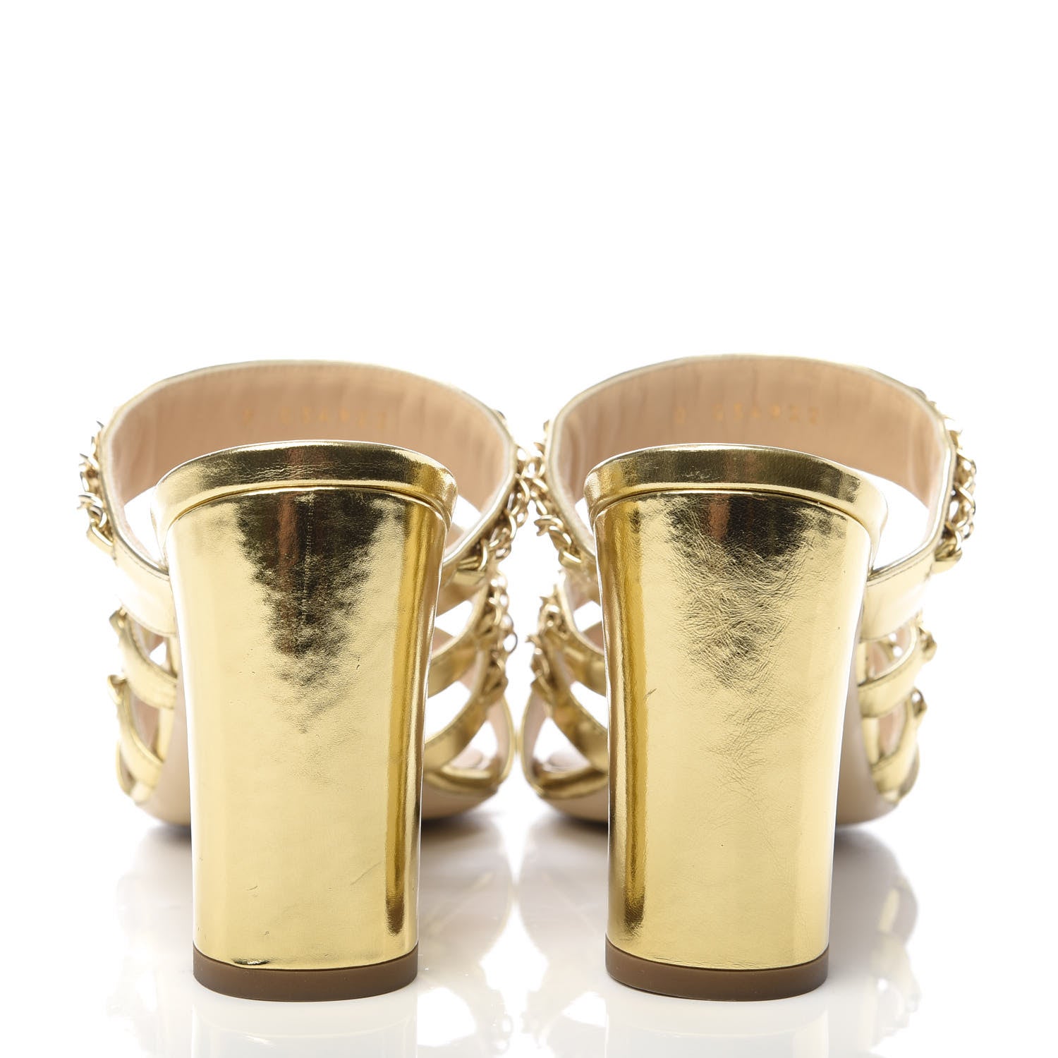 Chanel Laminated Lambskin Chain CC Mule Sandals 37.5 Gold 6 of 10