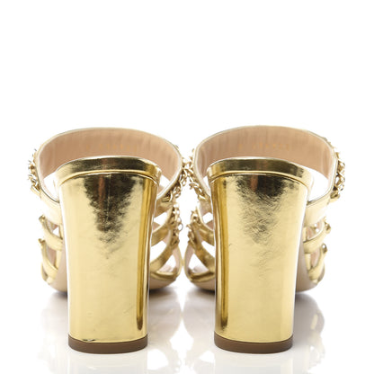 Chanel Laminated Lambskin Chain CC Mule Sandals 37.5 Gold 6 of 10
