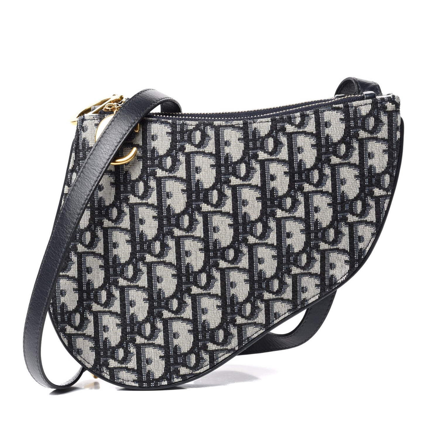 Oblique Saddle Pouch With Strap Navy Blue