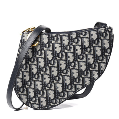 Christian Dior Oblique Saddle Pouch With Strap Navy Blue 1 of 9