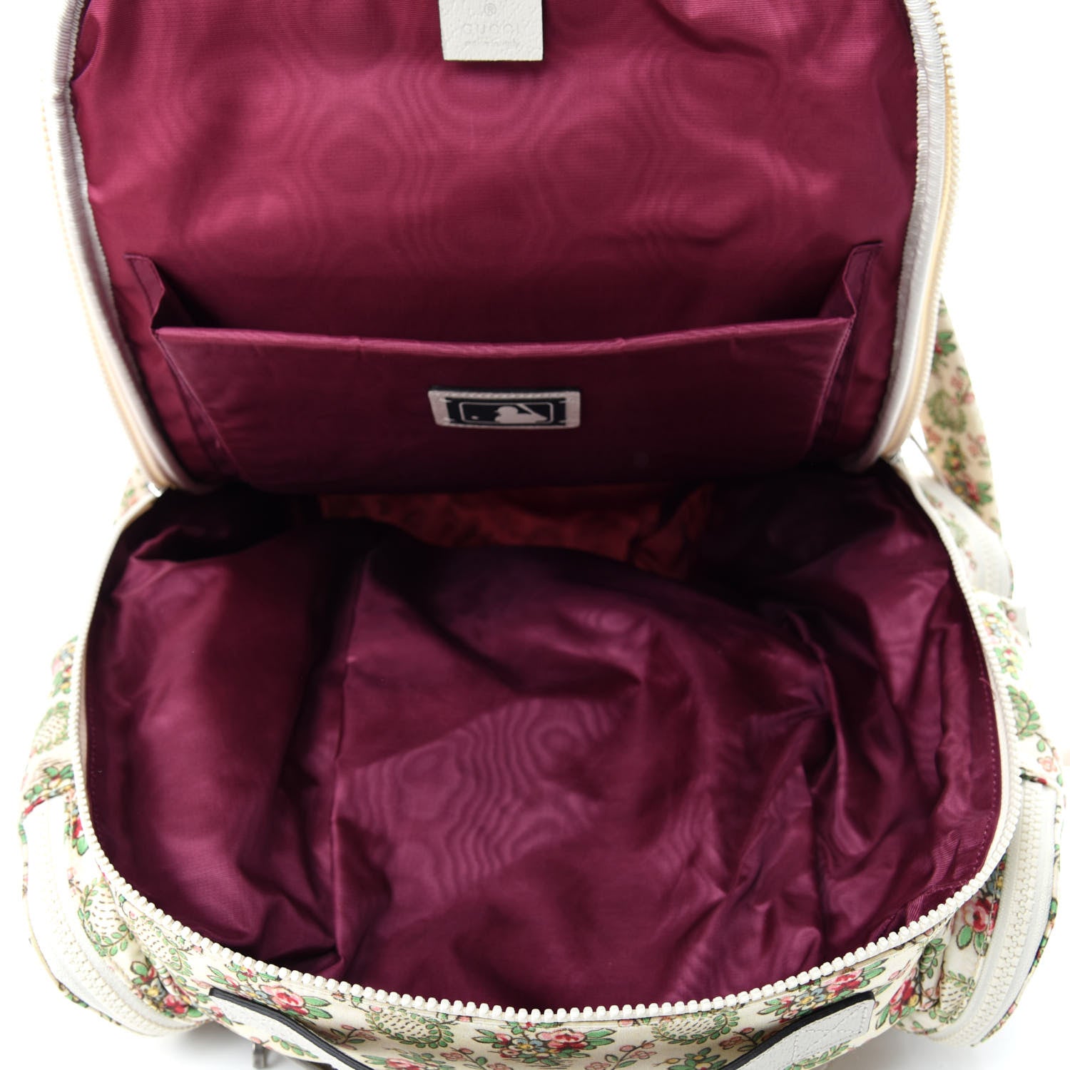 Gucci X MLB Satin Floral Print NY Yankees Patch Backpack Ivory Green 4 of 9