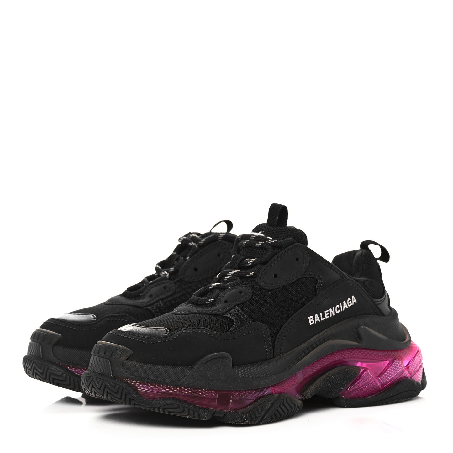 Fabric Mesh Clear Sole Womens Triple S Sneakers 38 Black Pink Neon