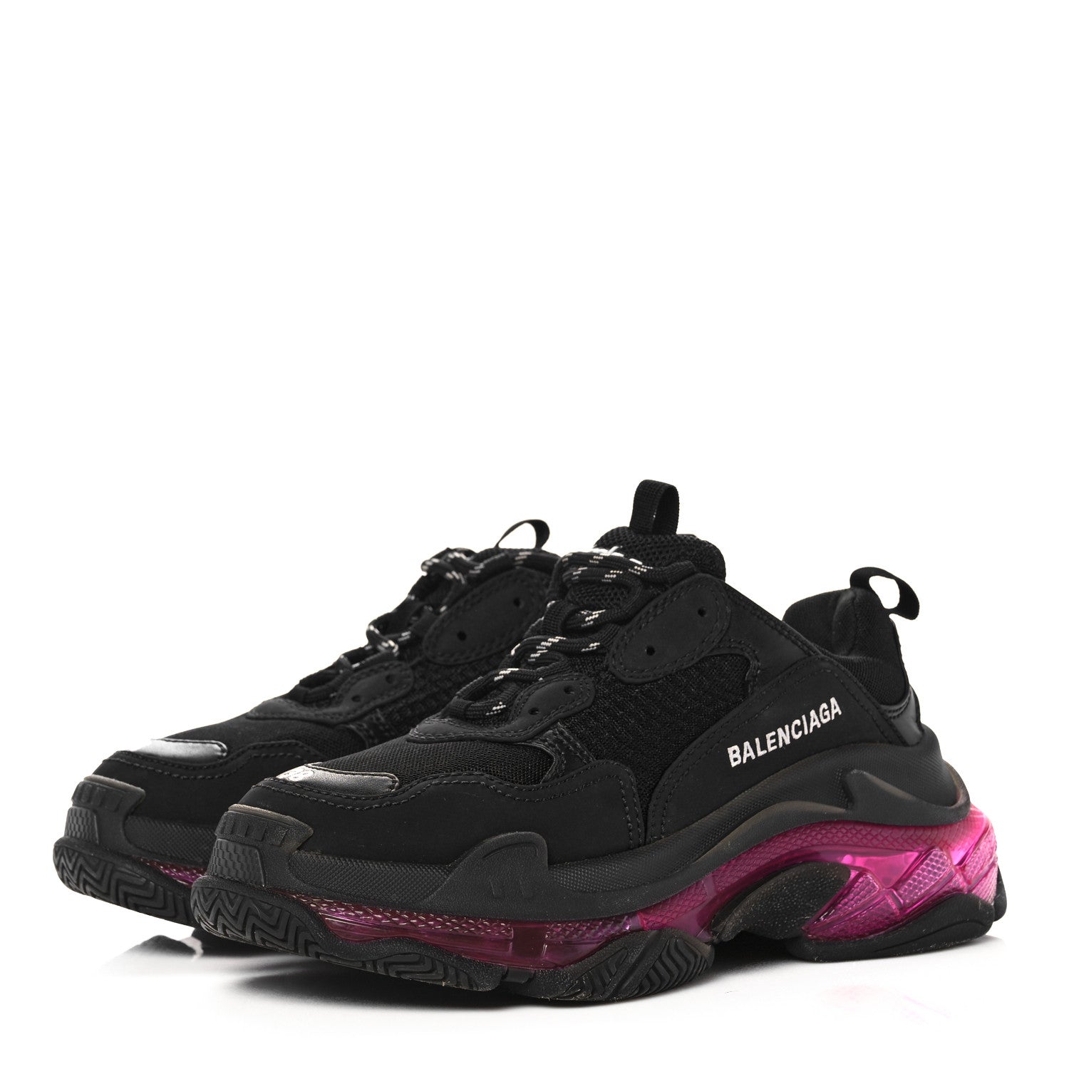 Balenciaga Fabric Mesh Clear Sole Womens Triple S Sneakers 38 Black Pink Neon 3 of 7