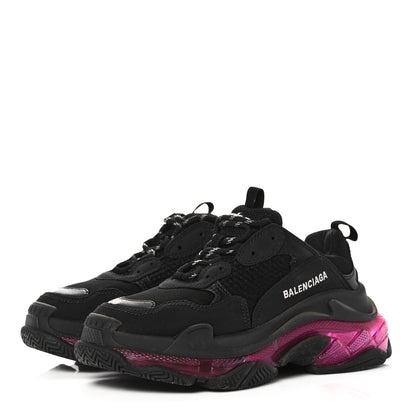 Balenciaga Fabric Mesh Clear Sole Womens Triple S Sneakers 38 Black Pink Neon 3 of 7
