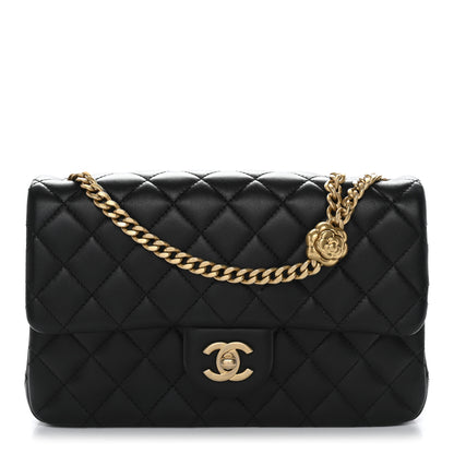Chanel Lambskin Quilted Small Sweet Camellia Flap Black 1 of 11