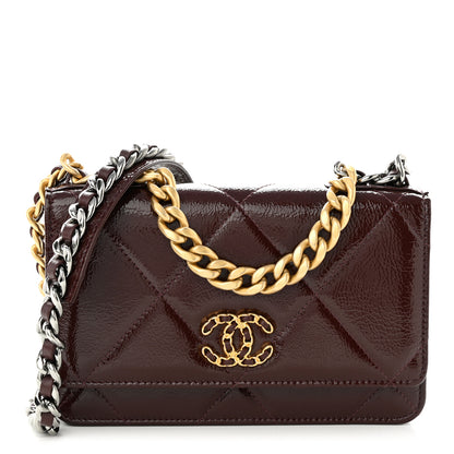 Chanel Shiny Crumpled Calfskin Quilted Chanel 19 Wallet On Chain WOC Burgundy 1 of 12
