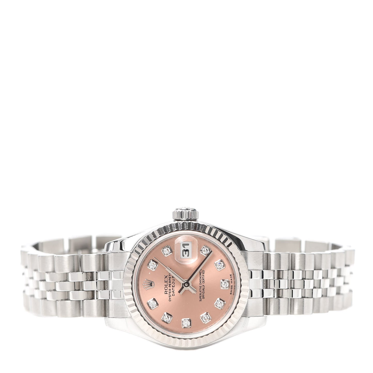 Stainless Steel 18K White Gold Diamond 26mm Oyster Perpetual Datejust Watch Pink 179174