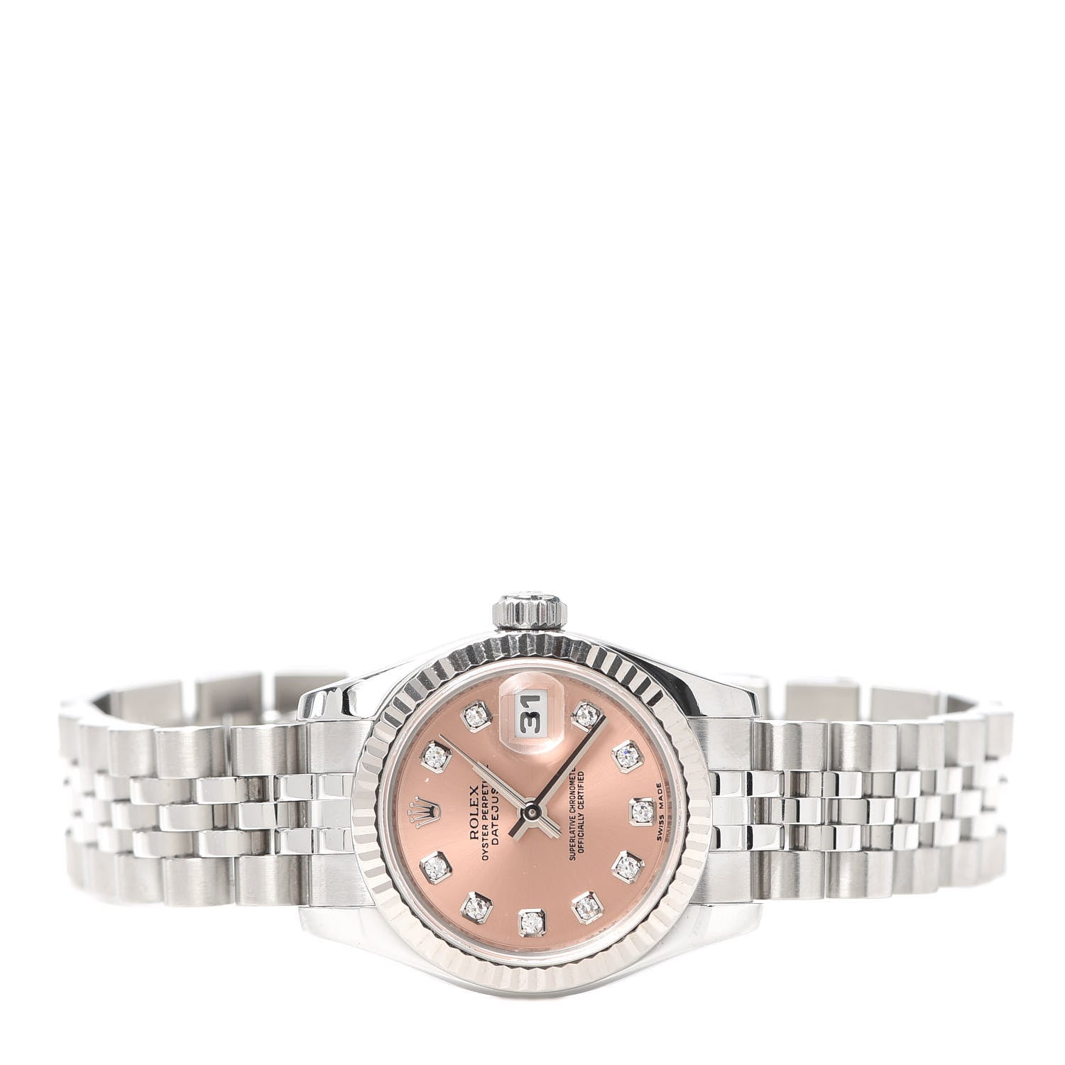 Rolex Stainless Steel 18K White Gold Diamond 26mm Oyster Perpetual Datejust Watch Pink 179174 2 of 5