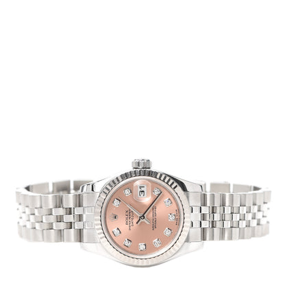 Rolex Stainless Steel 18K White Gold Diamond 26mm Oyster Perpetual Datejust Watch Pink 179174 2 of 5