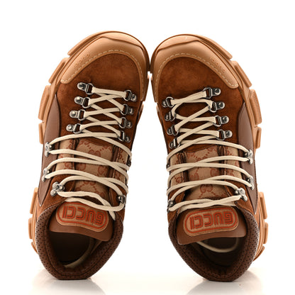 Gucci X SEGA Suede Calfskin GG Monogram Mens Flashtrek Sneakers 10 New Cuir Beige Ruggine 2 of 13