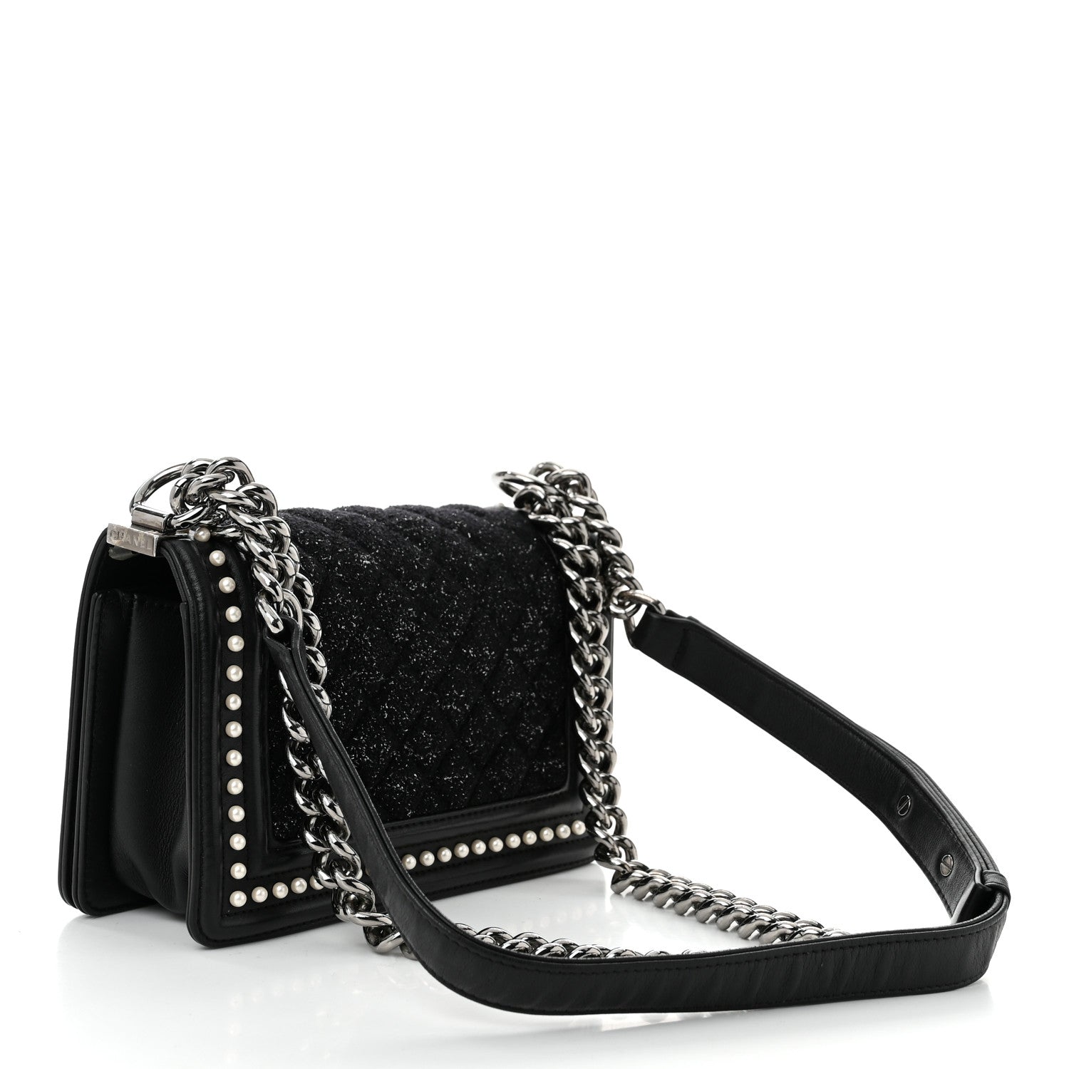 Chanel Calfskin Pearl Tweed Small Boy Flap Black 3 of 10