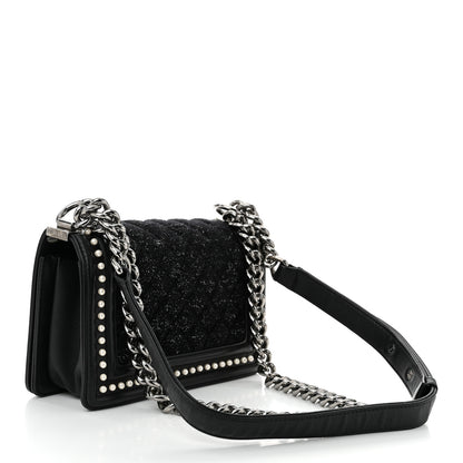 Chanel Calfskin Pearl Tweed Small Boy Flap Black 3 of 10