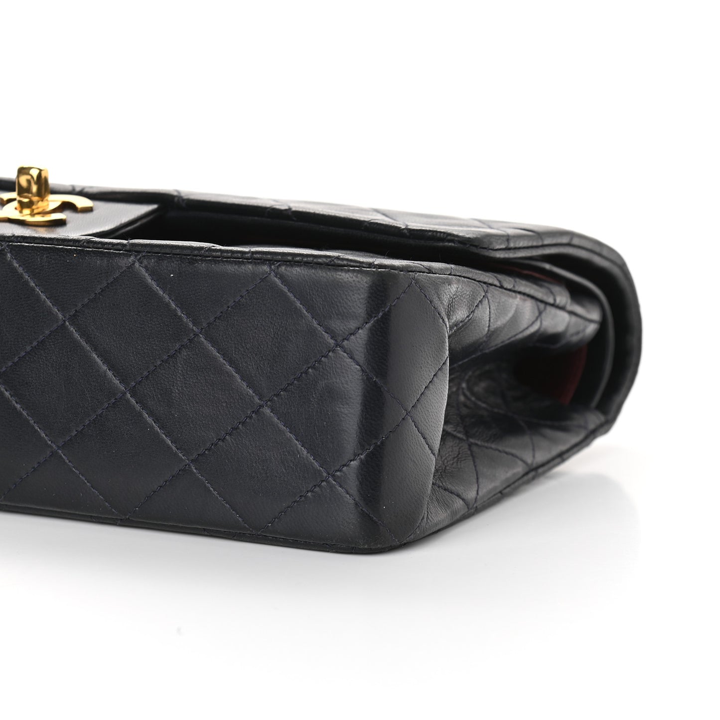 Lambskin Quilted Medium Double Flap Navy