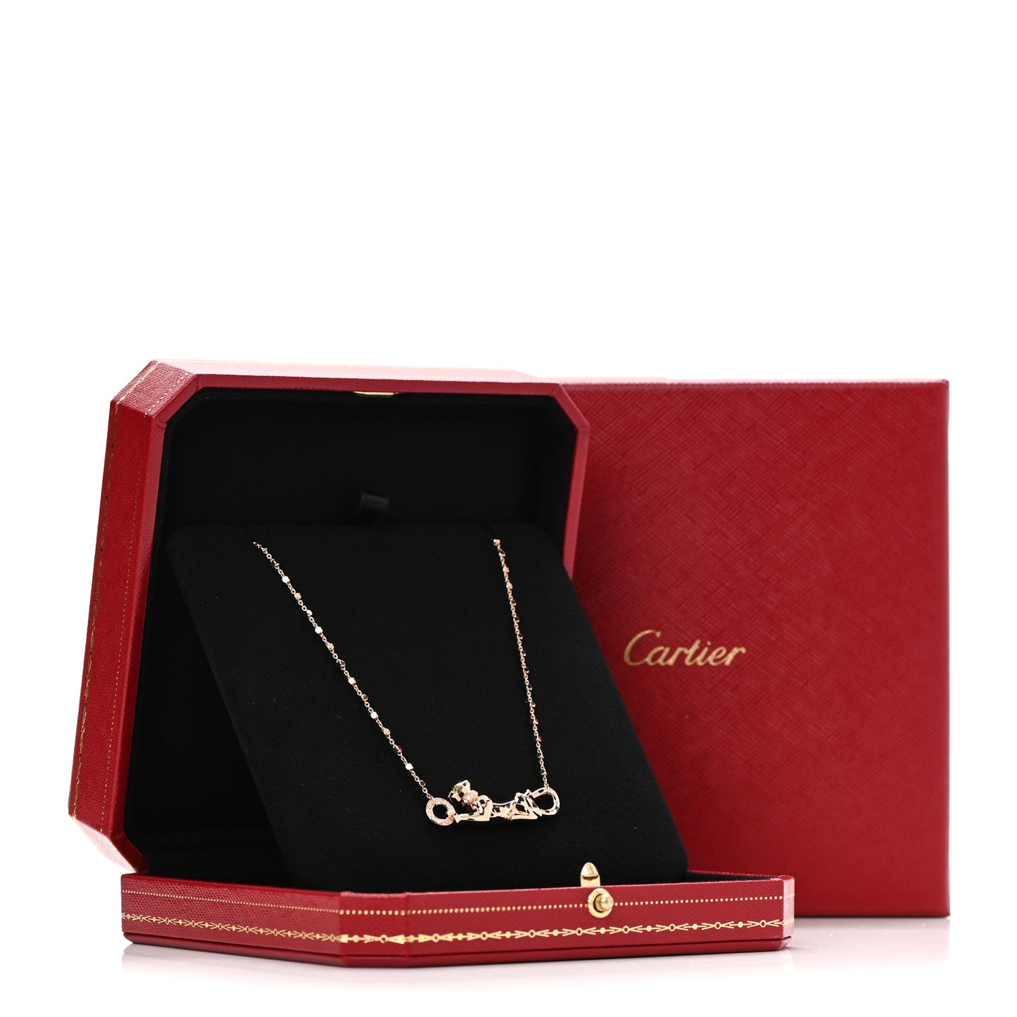 18K Pink Gold Diamond Tsavorite Black Lacquer Panthere De Cartier Necklace